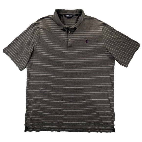 Ralph Lauren Polo Golf Shirt Large Men's VTG Gray Striped Short Sleeve - Picture 1 of 10